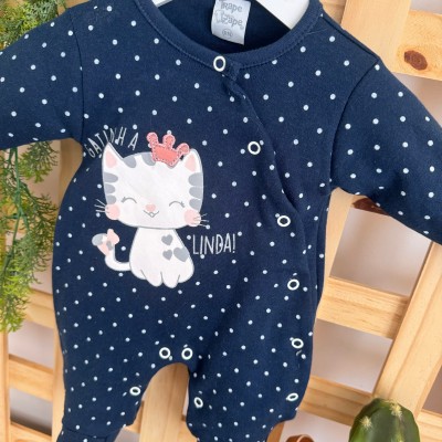   Macacão Malha Trape Zape - Gatinha Linda - Marinho